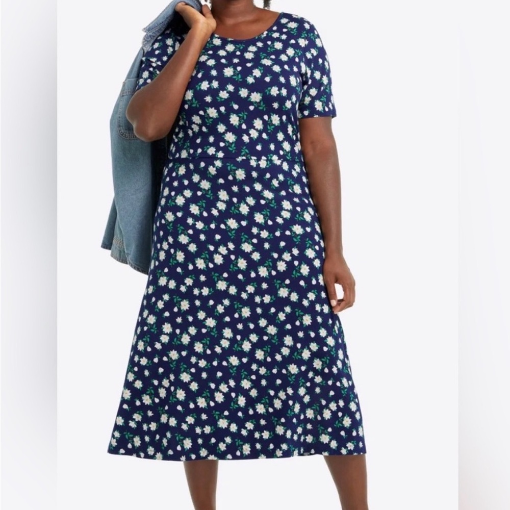 Draper James Navy Floral Midi Dress